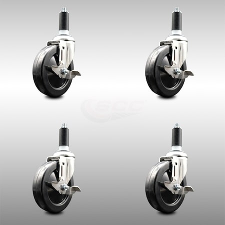 Service Caster 5 Inch 316SS Hard Rubber Swivel 1-3/8 Inch Expanding Stem Caster Set Brake SCC SCC-SS316EX20S514-HRS-TLB-138-4